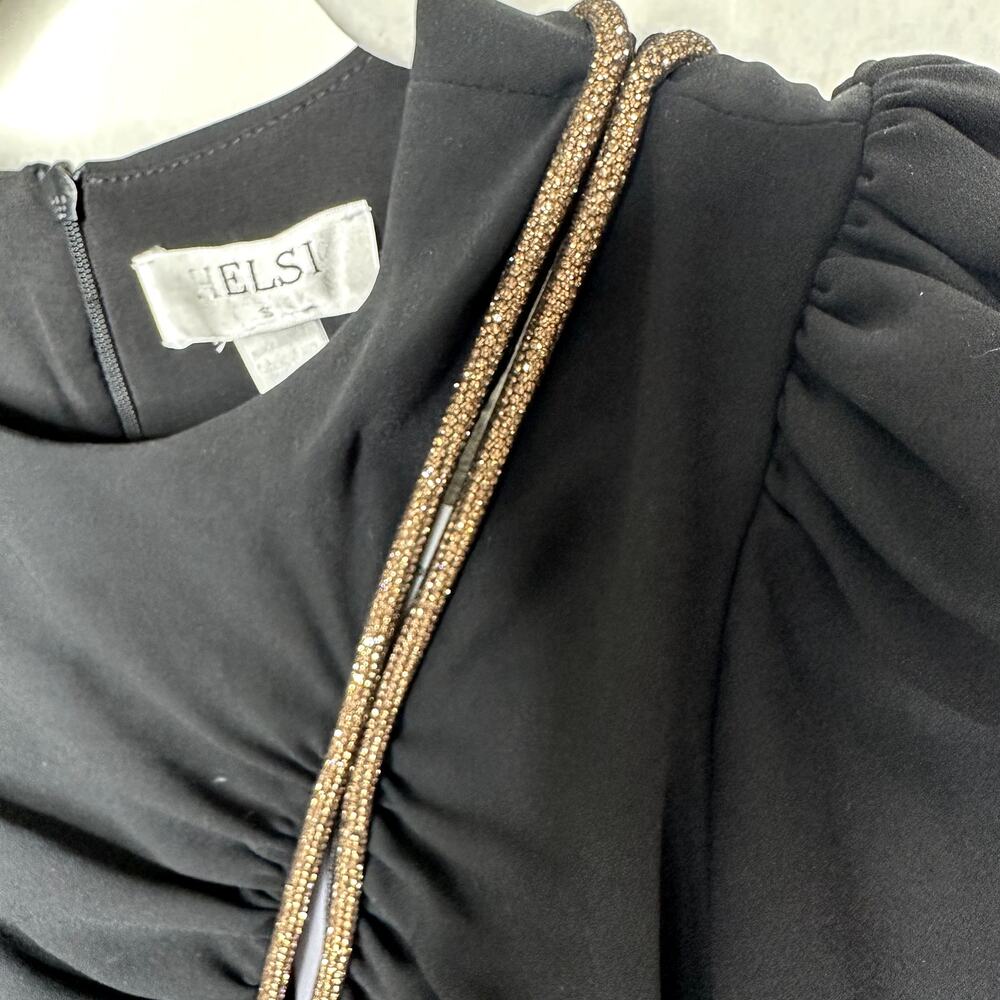 NEW Helsi Josephine Black Gold Crystal Rope Asymmetric Long Sleeve Mini Dress - Picture 5 of 8